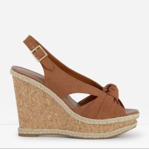 Brown faux suede cork platform wedge with knot NEW